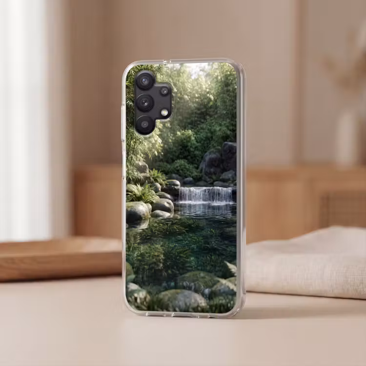 Beek - Waterval - Natuur - Groen Telefoonhoesje Samsung Galaxy A32 5G klein -sfeer2