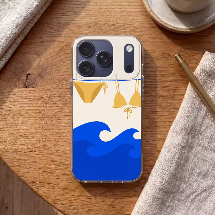 Zwemkleding - Zee - Zomer - Illustratie - Geel Telefoonhoesje iPhone 17 Pro klein -sfeer1