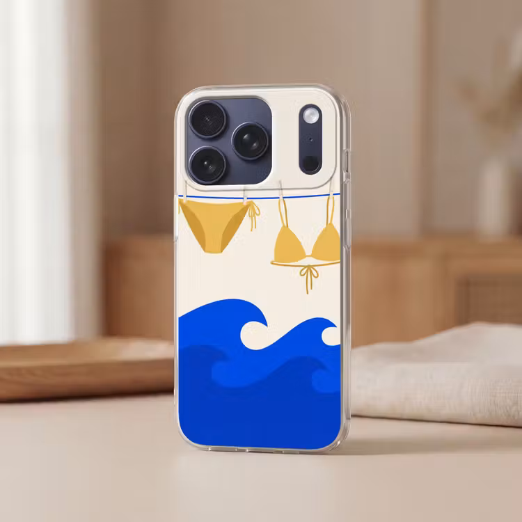 Zwemkleding - Zee - Zomer - Illustratie - Geel Telefoonhoesje iPhone 17 Pro klein -sfeer2