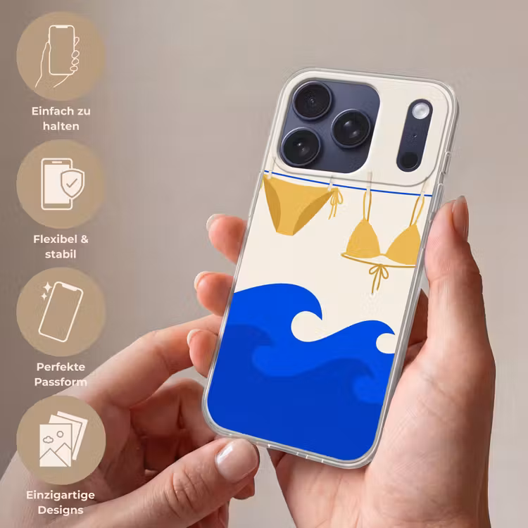 Zwemkleding - Zee - Zomer - Illustratie - Geel Telefoonhoesje iPhone 17 Pro klein -sfeer3_DE