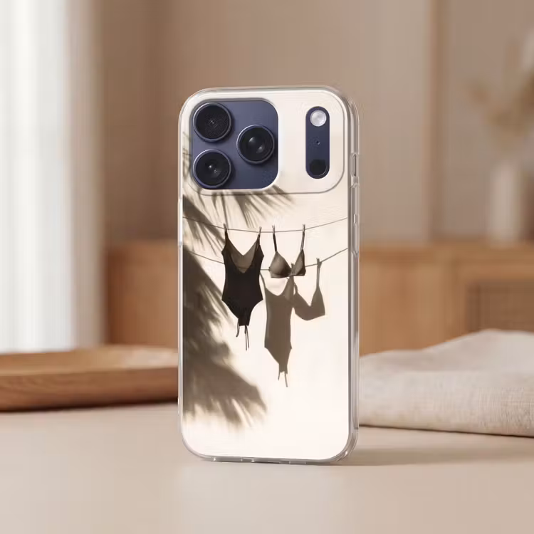 Badkleding - Palmbomen - Schaduw - Tropisch Telefoonhoesje iPhone 17 Pro klein -sfeer2