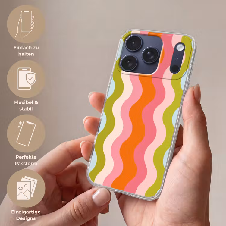 Banen - Golven - Kleurrijk - Verticaal Telefoonhoesje iPhone 17 Pro klein -sfeer3_DE