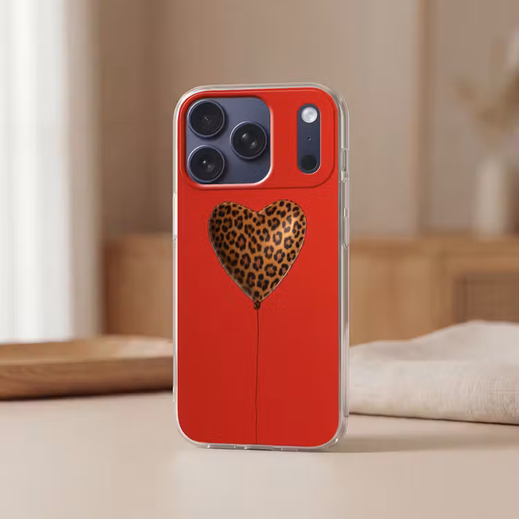 Ballon - Hartvormig - Rood - Panterpatroon Telefoonhoesje iPhone 17 Pro klein -sfeer2