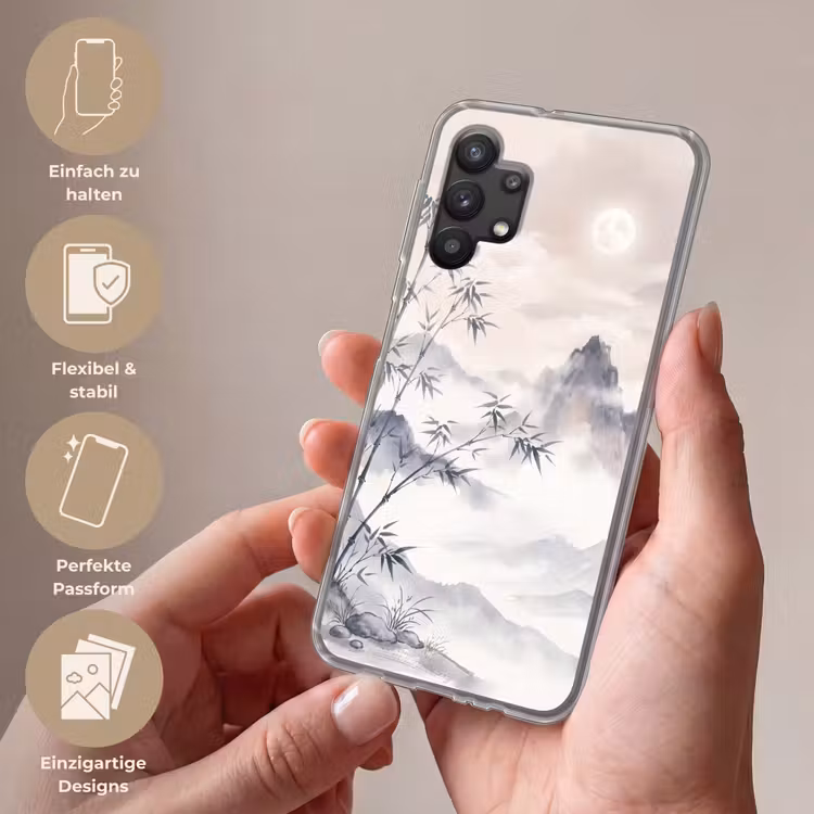Bamboe - Azië - Grijs Telefoonhoesje Samsung Galaxy A32 5G klein -sfeer3_DE