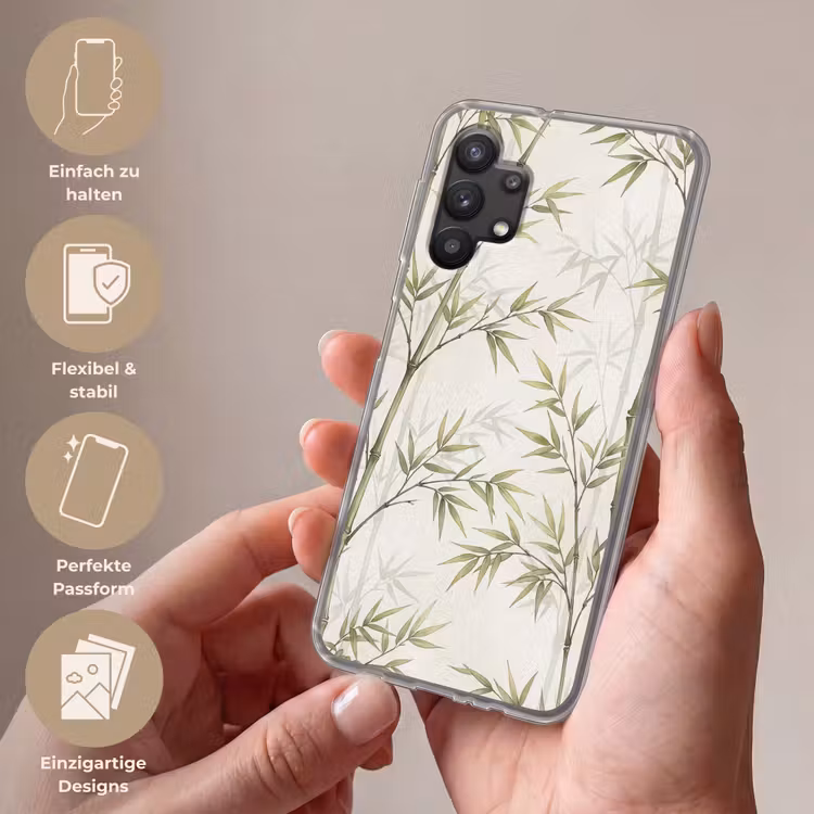 Bamboe - Bladeren - Natuur - Aquarel - Groen Telefoonhoesje Samsung Galaxy A32 5G klein -sfeer3_DE