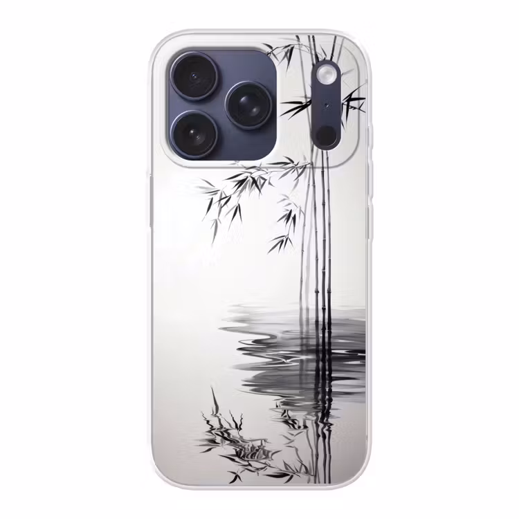 Bamboestammen - Water - Minimalistisch - Wit Telefoonhoesje iPhone 17 Pro klein -3d