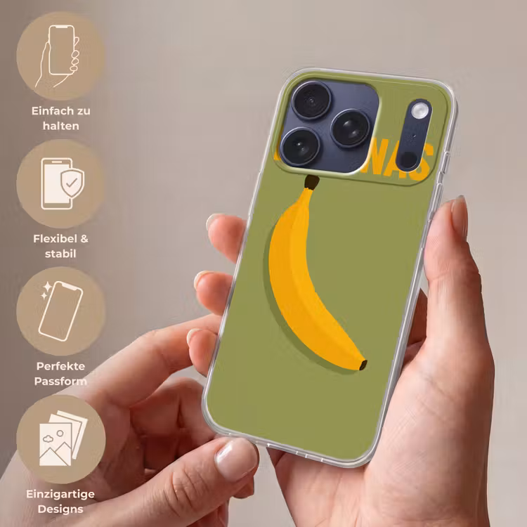 Banaan - Minimalistisch - Geel Telefoonhoesje iPhone 17 Pro klein -sfeer3_DE