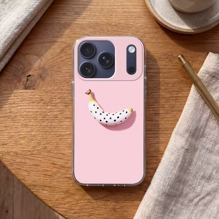 Banaan - Stippen - roze Telefoonhoesje iPhone 17 Pro klein -sfeer1