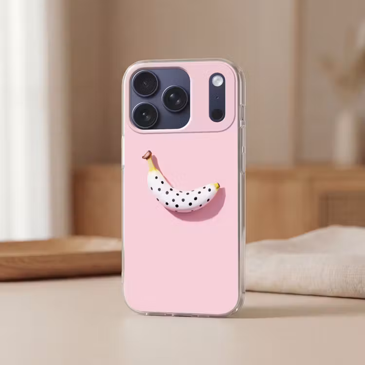 Banaan - Stippen - roze Telefoonhoesje iPhone 17 Pro klein -sfeer2