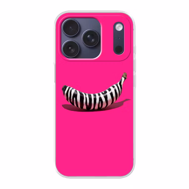 Banaan - Zebraprint - Roze Telefoonhoesje iPhone 17 Pro klein -3d