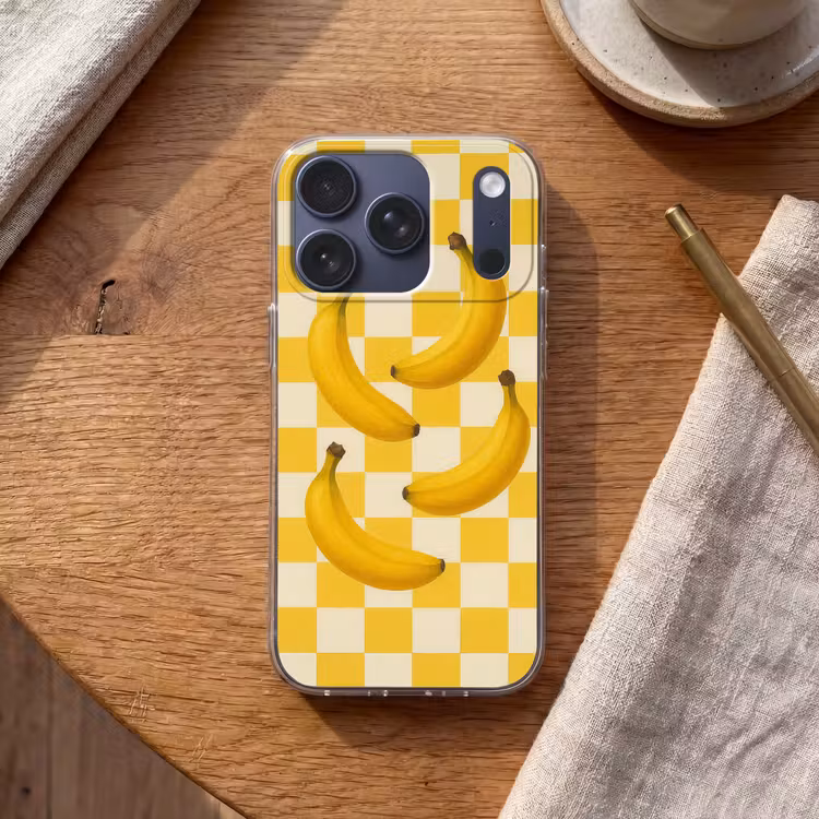 Bananen - Geel - Geblokt Telefoonhoesje iPhone 17 Pro klein -sfeer1
