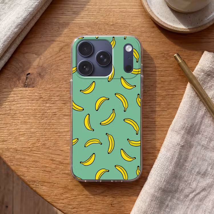 Bananen - Geel - Groen - Print Telefoonhoesje iPhone 17 Pro klein -sfeer1