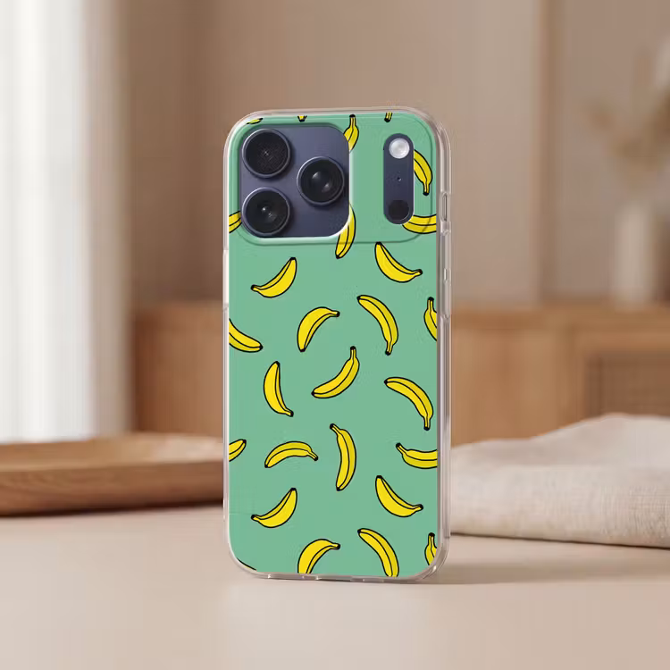 Bananen - Geel - Groen - Print Telefoonhoesje iPhone 17 Pro klein -sfeer2