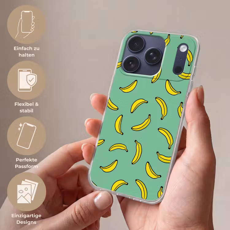 Bananen - Geel - Groen - Print Telefoonhoesje iPhone 17 Pro klein -sfeer3_DE
