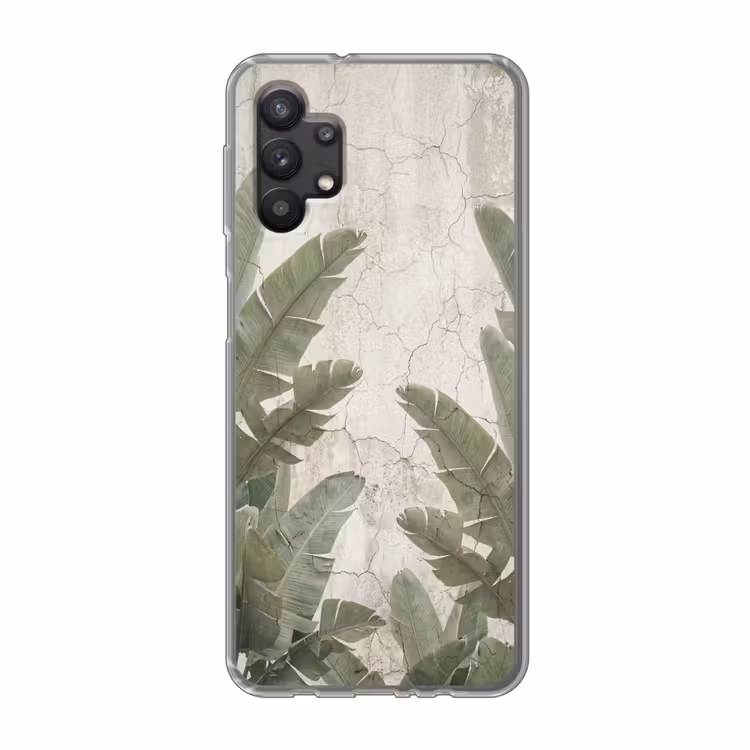 Bananenbladeren - Beton - Groen Telefoonhoesje Samsung Galaxy A32 5G klein -3d