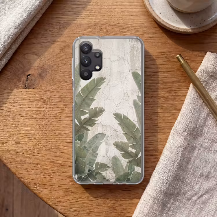 Bananenbladeren - Beton - Groen Telefoonhoesje Samsung Galaxy A32 5G klein -sfeer1