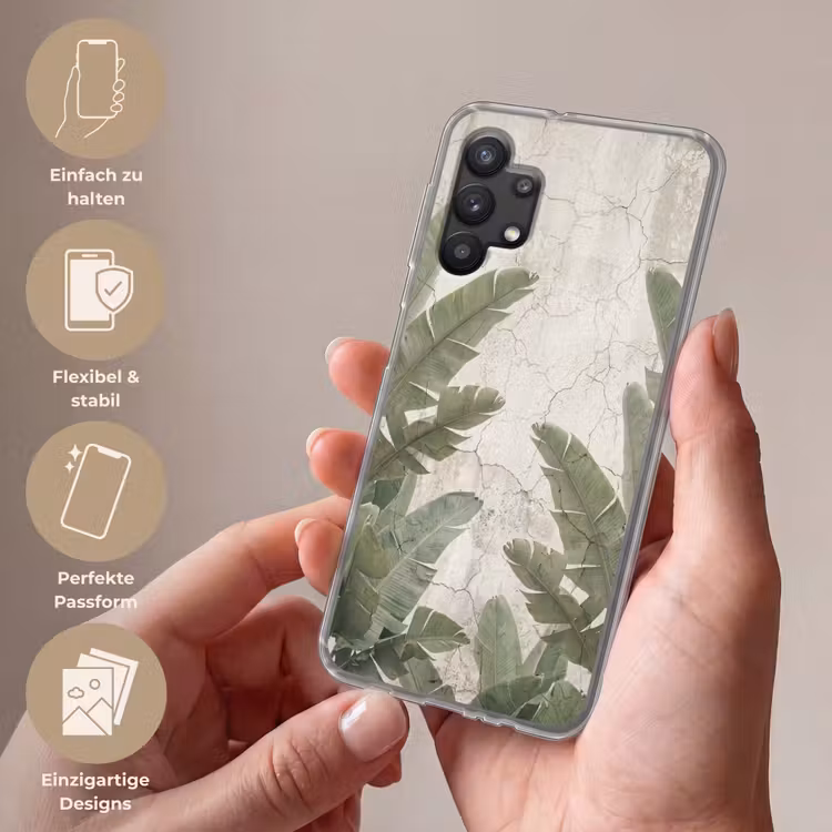 Bananenbladeren - Beton - Groen Telefoonhoesje Samsung Galaxy A32 5G klein -sfeer3_DE
