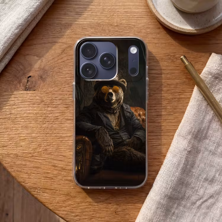 Beer - Bruin - Pak - Hoed Telefoonhoesje iPhone 17 Pro klein -sfeer1