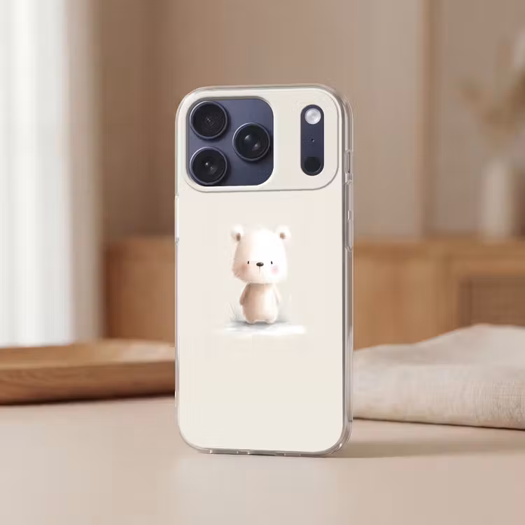 Beertje - Sneeuwvlokje - Wit - Pluizig Telefoonhoesje iPhone 17 Pro klein -sfeer2