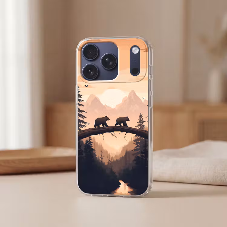 Beren - Bomen - Landschap - Zonsondergang Telefoonhoesje iPhone 17 Pro klein -sfeer2