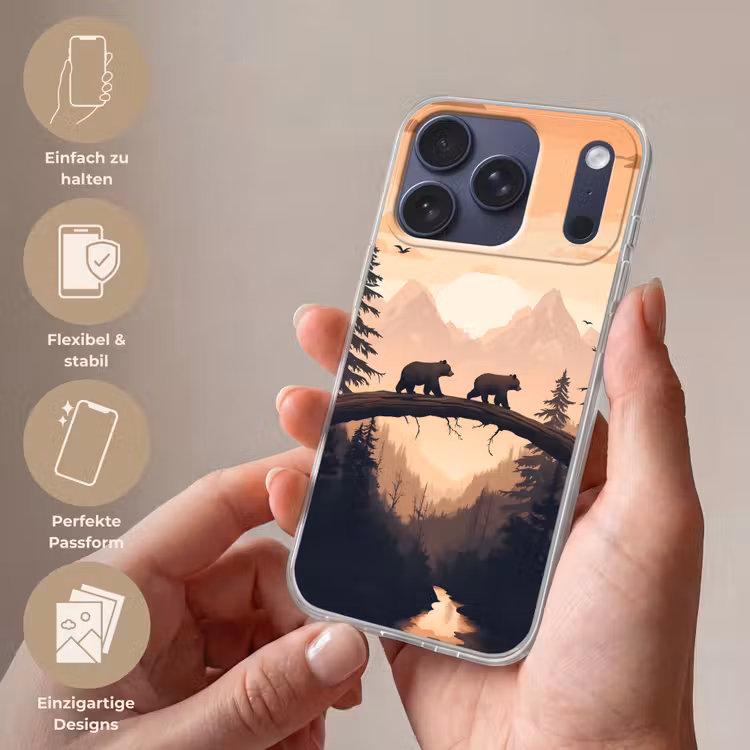 Beren - Bomen - Landschap - Zonsondergang Telefoonhoesje iPhone 17 Pro klein -sfeer3_DE