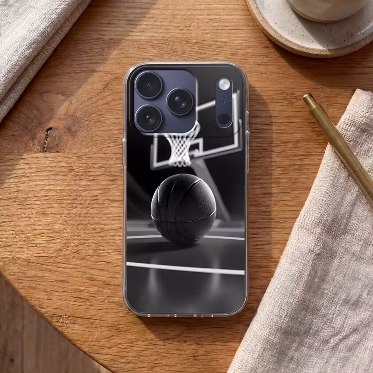 Basketbal - Basketbalveld - Lichtlijnen Telefoonhoesje iPhone 17 Pro klein -sfeer1