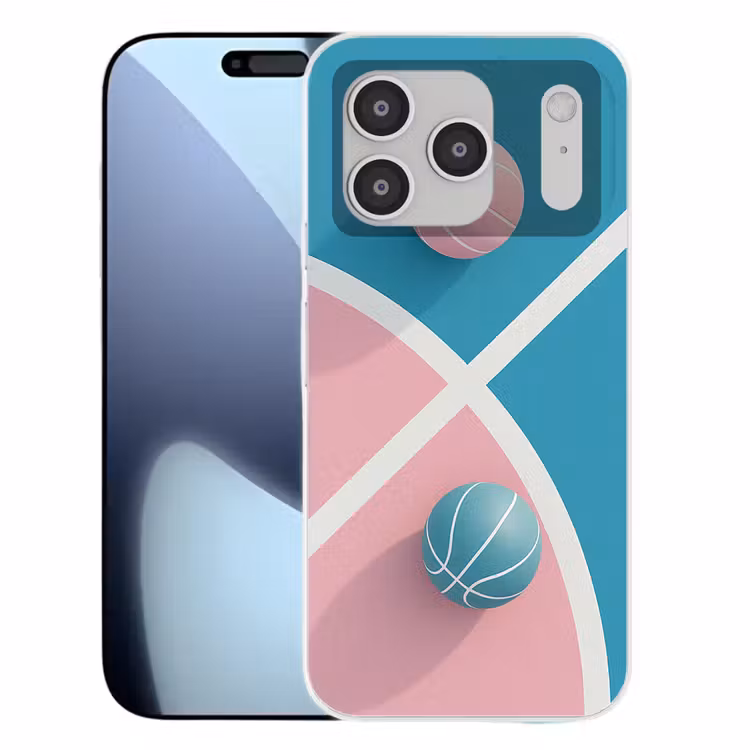 Basketbal - Pastel - Roze - BLauw Telefoonhoesje iPhone 17 Pro klein -3d