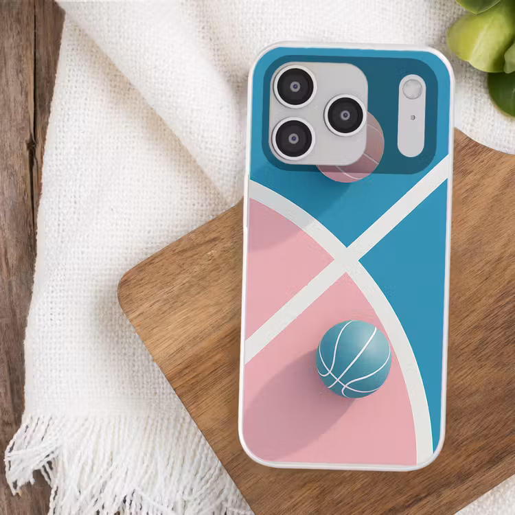 Basketbal - Pastel - Roze - BLauw Telefoonhoesje iPhone 17 Pro klein -sfeer1