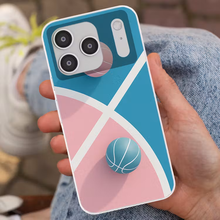 Basketbal - Pastel - Roze - BLauw Telefoonhoesje iPhone 17 Pro klein -sfeer2