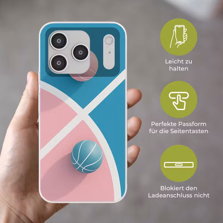 Basketbal - Pastel - Roze - BLauw Telefoonhoesje iPhone 17 Pro klein -sfeer3_DE