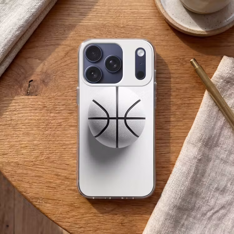Basketbal - Wit - Schaduw - Lijnen Telefoonhoesje iPhone 17 Pro klein -sfeer1