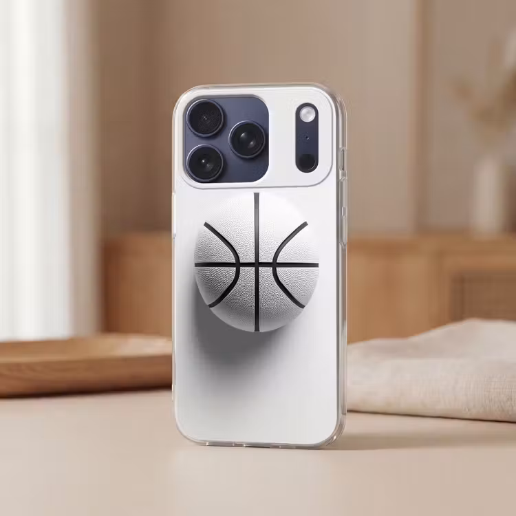 Basketbal - Wit - Schaduw - Lijnen Telefoonhoesje iPhone 17 Pro klein -sfeer2