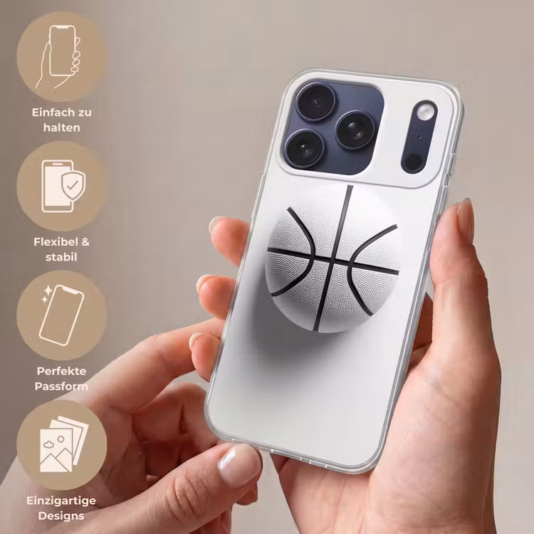 Basketbal - Wit - Schaduw - Lijnen Telefoonhoesje iPhone 17 Pro klein -sfeer3_DE