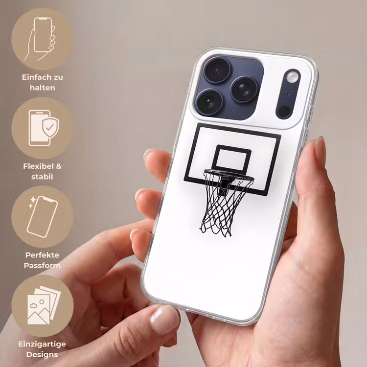 Basketbalbord - Minimalistisch - Zwart Telefoonhoesje iPhone 17 Pro klein -sfeer3_DE