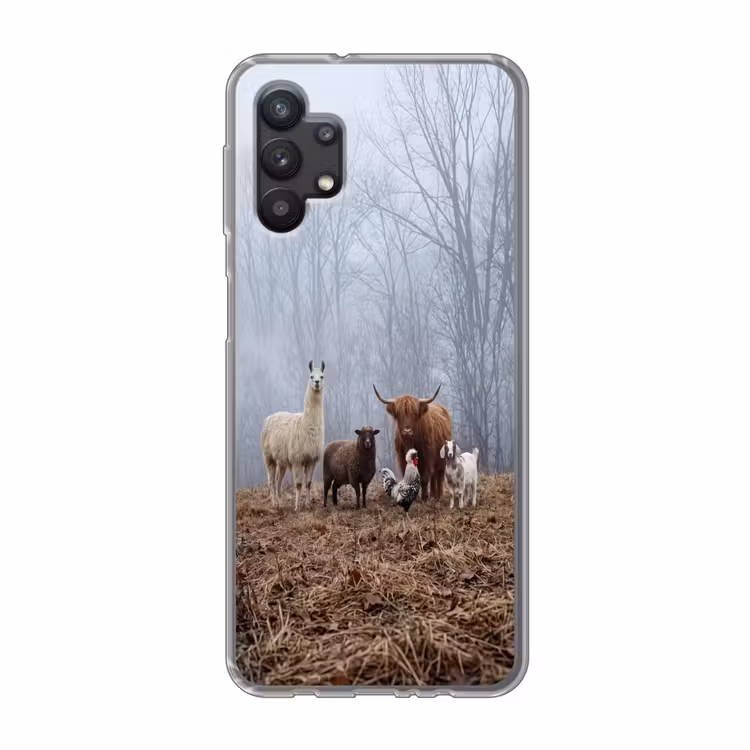 Boerderijdieren - Groep - Mist - Natuur - Rustiek Telefoonhoesje Samsung Galaxy A32 5G klein -3d