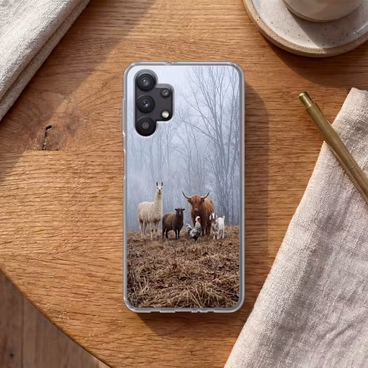 Boerderijdieren - Groep - Mist - Natuur - Rustiek Telefoonhoesje Samsung Galaxy A32 5G klein -sfeer1