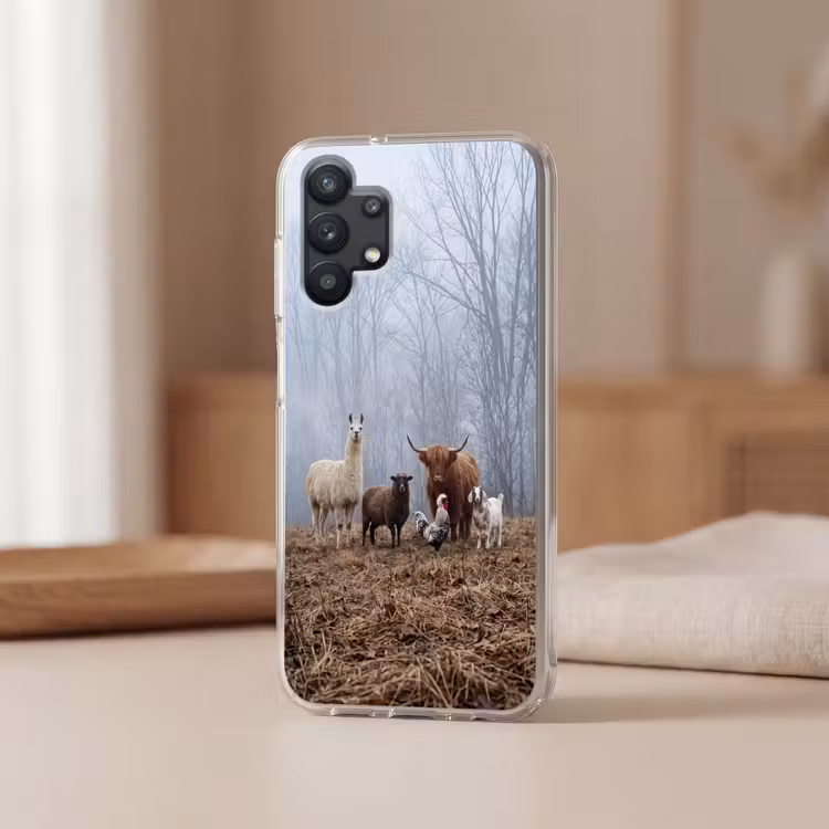 Boerderijdieren - Groep - Mist - Natuur - Rustiek Telefoonhoesje Samsung Galaxy A32 5G klein -sfeer2