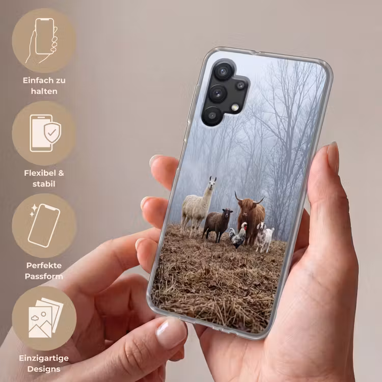 Boerderijdieren - Groep - Mist - Natuur - Rustiek Telefoonhoesje Samsung Galaxy A32 5G klein -sfeer3_DE
