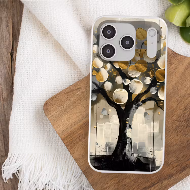 Boom - Abstract - Beige - Goud - Zwart Telefoonhoesje iPhone 17 Pro klein -sfeer1