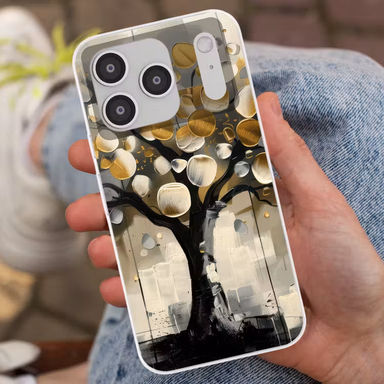 Boom - Abstract - Beige - Goud - Zwart Telefoonhoesje iPhone 17 Pro klein -sfeer2