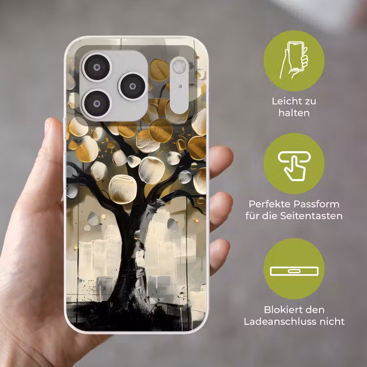 Boom - Abstract - Beige - Goud - Zwart Telefoonhoesje iPhone 17 Pro klein -sfeer3_DE