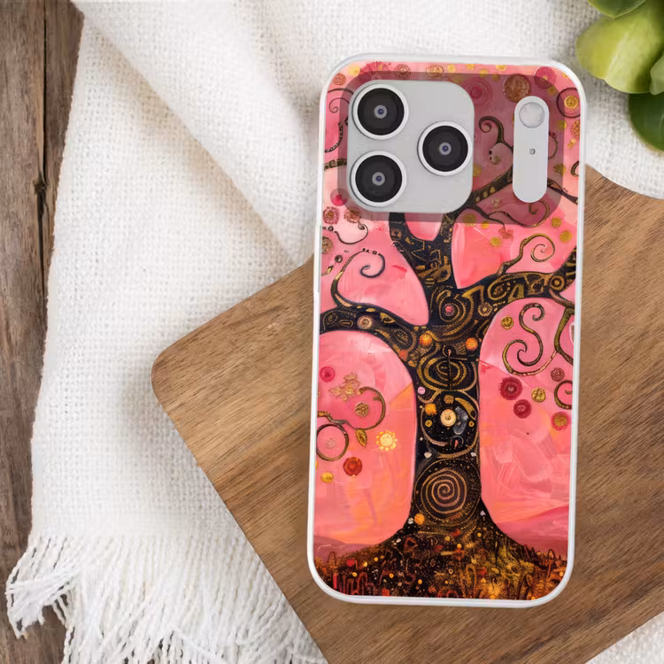 Boom - Levensboom - Roze - Goud Telefoonhoesje iPhone 17 Pro klein -sfeer1