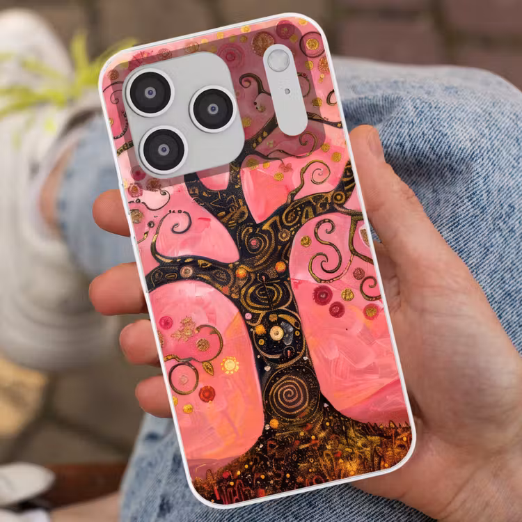 Boom - Levensboom - Roze - Goud Telefoonhoesje iPhone 17 Pro klein -sfeer2