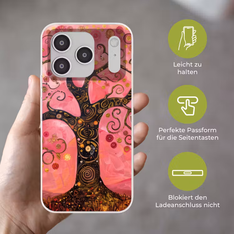 Boom - Levensboom - Roze - Goud Telefoonhoesje iPhone 17 Pro klein -sfeer3_DE