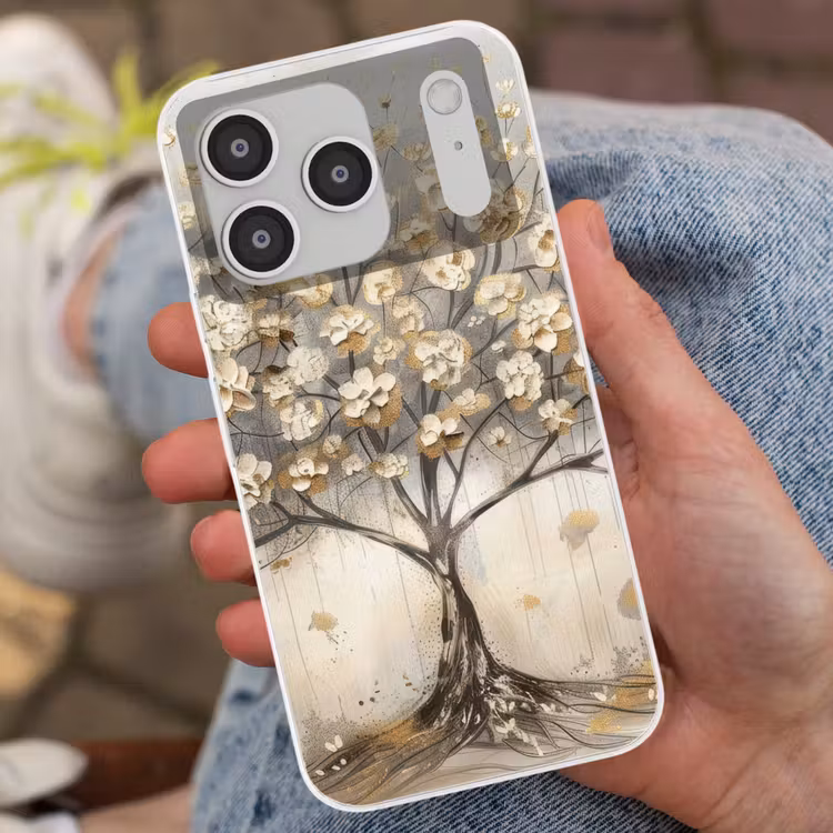 Boom - Beige - Goud - Verflook - Grijs Telefoonhoesje iPhone 17 Pro klein -sfeer2