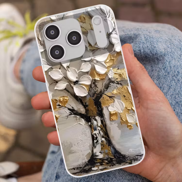 Boom - Beige - Grijs - Goud - Abstract Telefoonhoesje iPhone 17 Pro klein -sfeer2