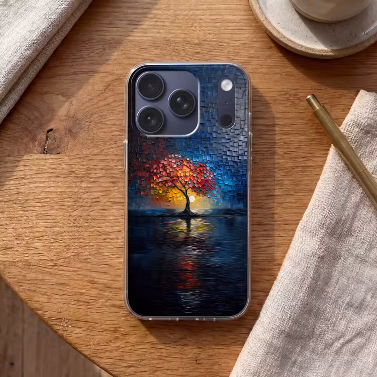 Boom - Blauw - Bladeren - Vakken Telefoonhoesje iPhone 17 Pro klein -sfeer1