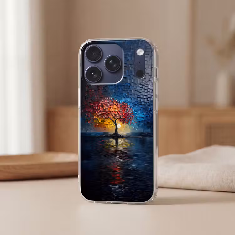 Boom - Blauw - Bladeren - Vakken Telefoonhoesje iPhone 17 Pro klein -sfeer2