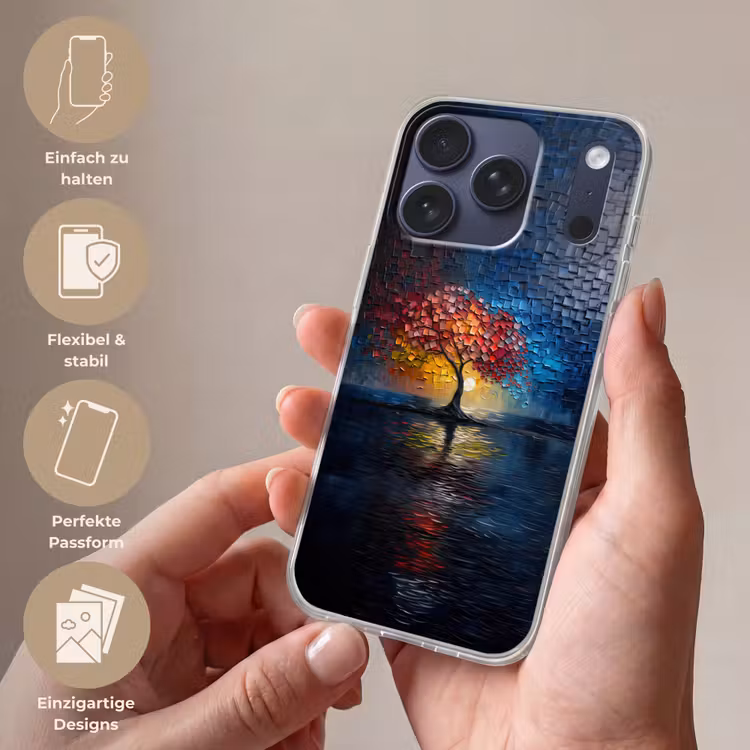 Boom - Blauw - Bladeren - Vakken Telefoonhoesje iPhone 17 Pro klein -sfeer3_DE
