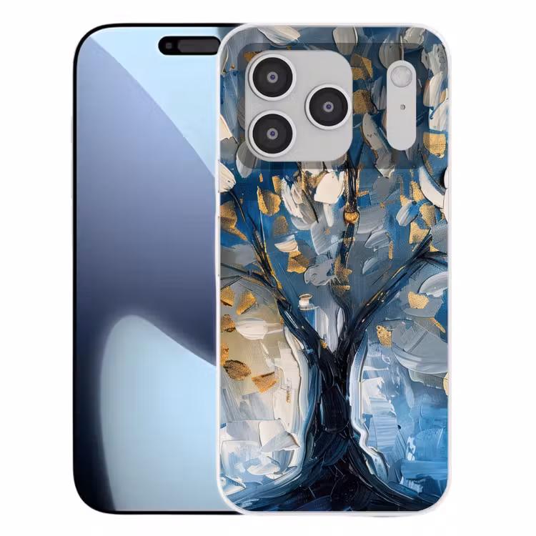 Boom - Blauw - Goud - Abstract Telefoonhoesje iPhone 17 Pro klein -3d